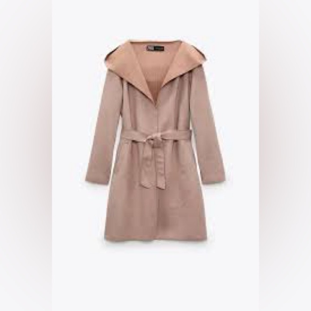 Zara faux suede jacket trench with hood belted lightweight women’s size Small - Picture 2 of 7